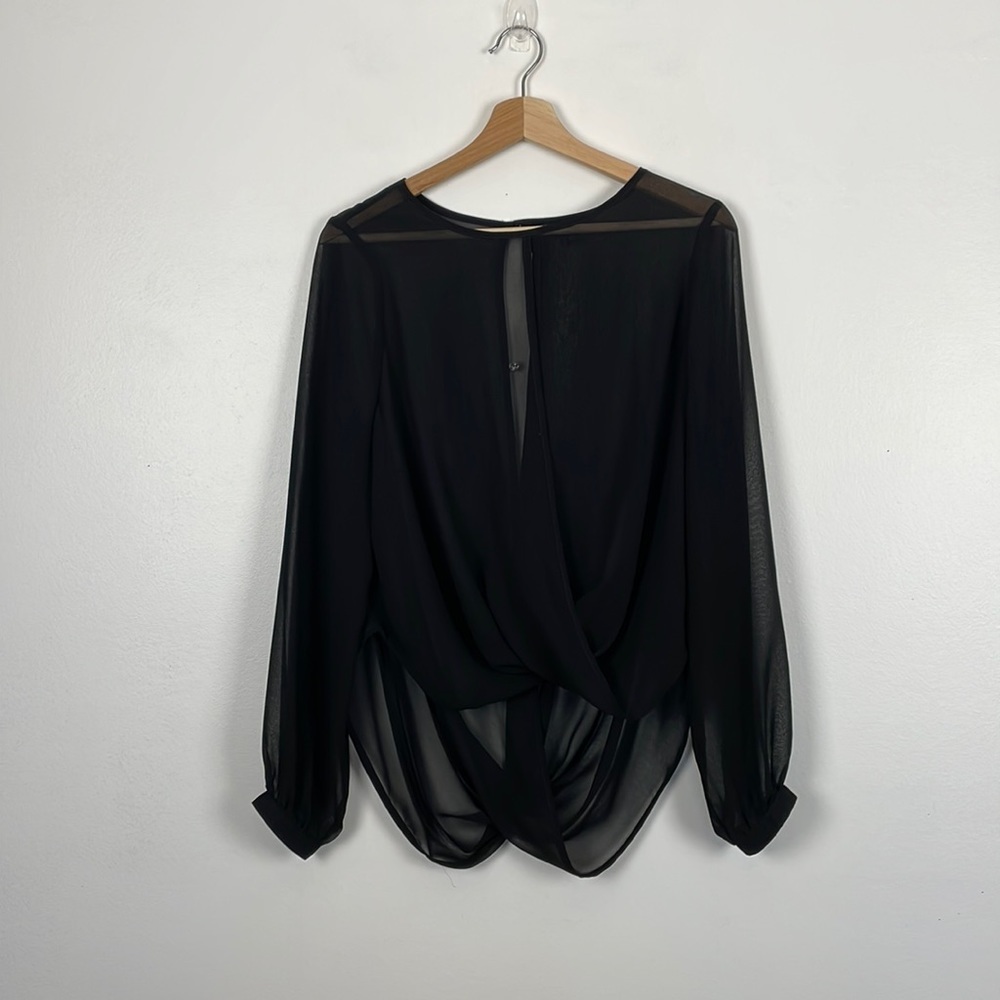 TOPSHOP long sleeve sheer cut out front  pullover plunge keyhole open back top 6